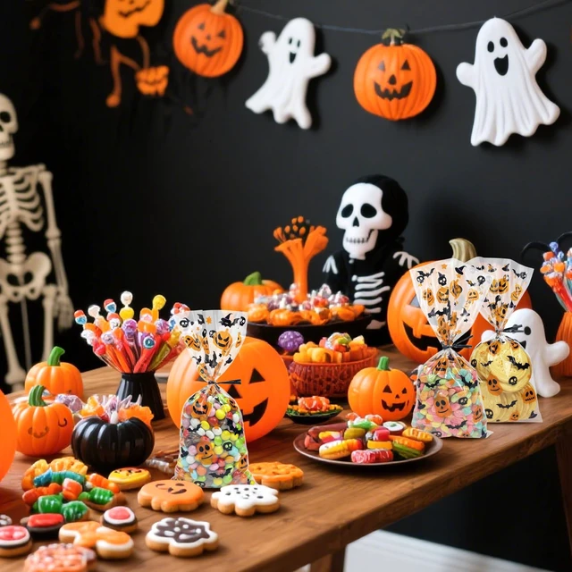 Alt view image 4 of 6 - Morepack Halloween Cellophane Treat Bags 5x11 In 120 Pcs Clear Candy Bags