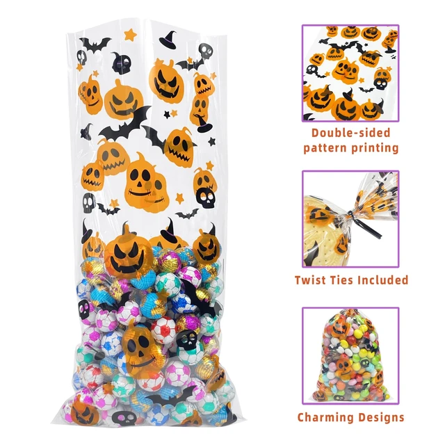 Alt view image 6 of 6 - Morepack Halloween Cellophane Treat Bags 5x11 In 120 Pcs Clear Candy Bags