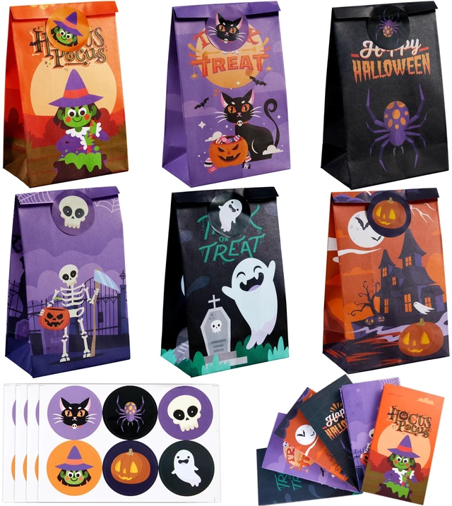 Main image of JOYIN 24 PCS Halloween Treat Bags with Stickers, Candy and Goodie Bags for Halloween Party Favors Supplies, Trick or Treat Bag for Kids, Students Classroom Exchange Game Prize