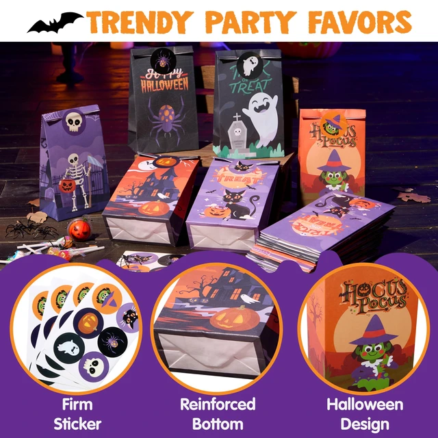 Alt view image 7 of 7 - JOYIN 24 PCS Halloween Treat Bags with Stickers, Candy and Goodie Bags for Halloween Party Favors Supplies, Trick or Treat Bag for Kids, Students Classroom Exchange Game Prize