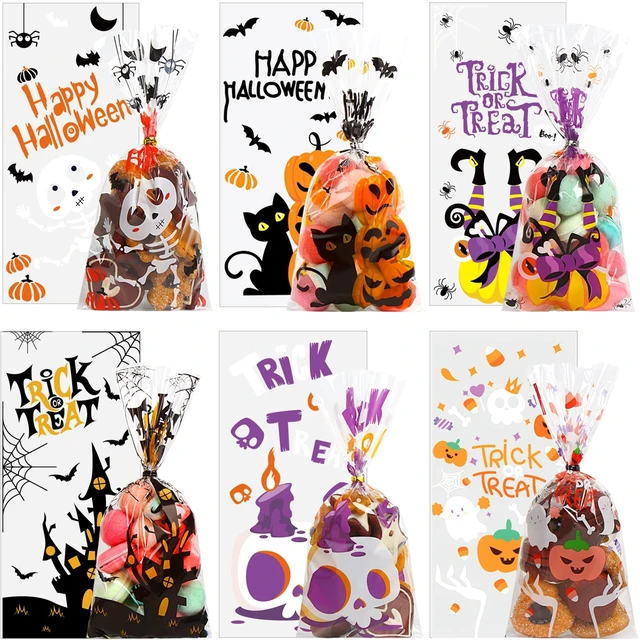 Alt view image 6 of 6 - DIYASY 180 Pack Halloween Cellophane Treat Bags, Plastic Goodie Candy Bag for Kids Clear Goody Snack Bags Bulk Party Favors with 210 Twist Ties