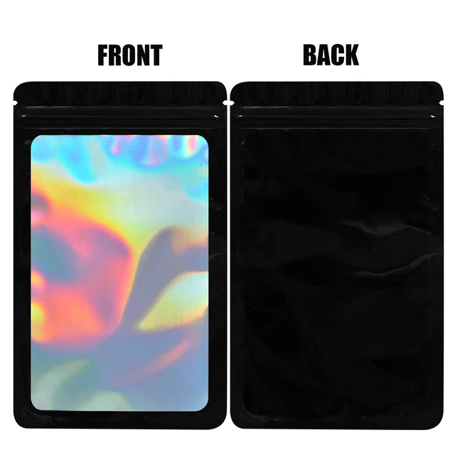 Alt view image 4 of 6 - 100-Pack Mylar Bags Resealable Sealable Holographic Zip Bag Jewelry Candy Sample Product Small Bussiness Packaging Supplies 3×3 Inch,Black