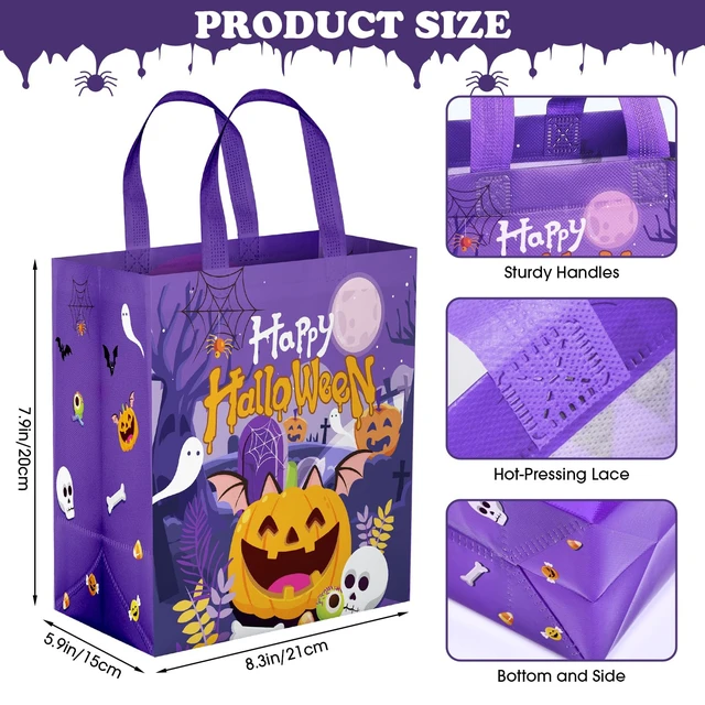 Alt view image 2 of 7 - 6 Pcs Halloween Goodie Bags - Large Happy Hallowen Party Favor Bag, Cute Non-Woven Tote Goody Candy Gift Bags with Handles for Halloween Themed Trick or Treat Party Favors Supplies