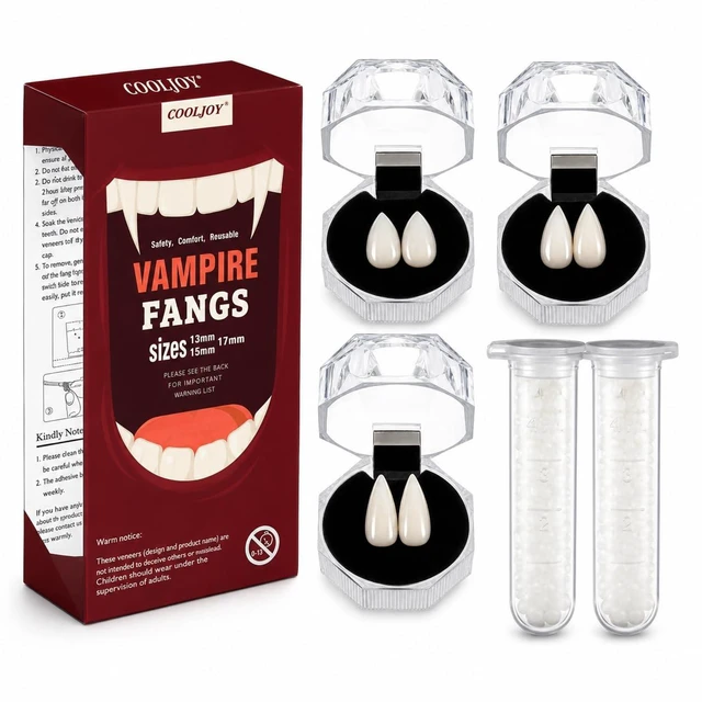 Main image of COOLJOY Vampire Teeth Fangs with Adhesive 3 Sizes Halloween Cosplay