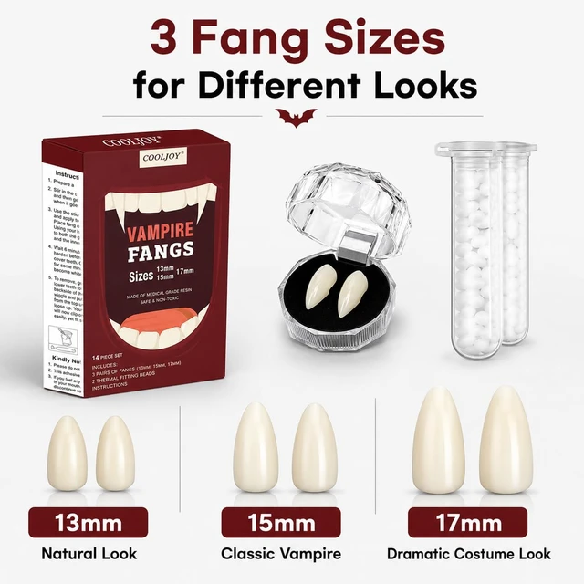 Alt view image 3 of 6 - COOLJOY Vampire Teeth Fangs with Adhesive 3 Sizes Halloween Cosplay