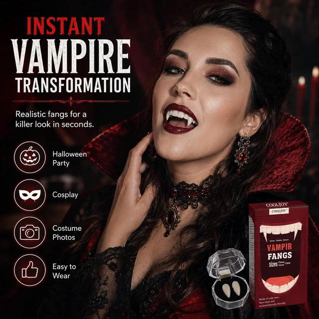 Alt view image 4 of 6 - COOLJOY Vampire Teeth Fangs with Adhesive 3 Sizes Halloween Cosplay