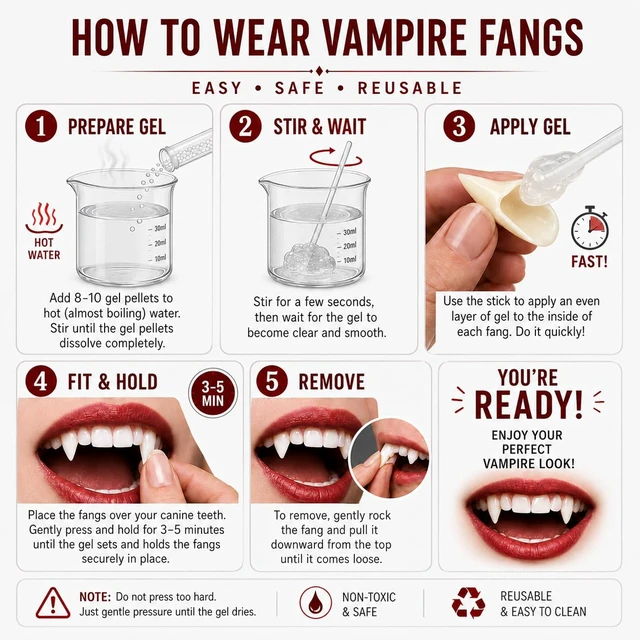 Alt view image 2 of 6 - COOLJOY Vampire Teeth Fangs with Adhesive 3 Sizes Halloween Cosplay
