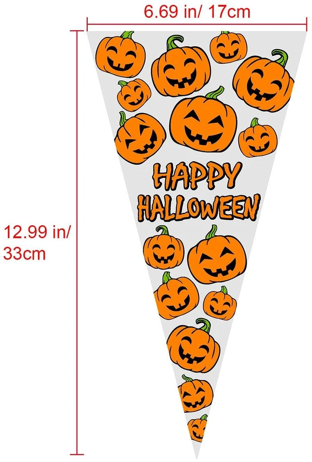 Alt view image 2 of 7 - Tatuo 100 Pcs Halloween Cone Bags Pumpkin Pattern with 100 Twist Ties