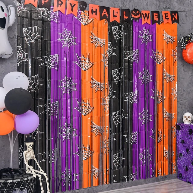 Main image of Mega-L Halloween Party Decorations, 2 Pack Halloween Foil Fringe Curtains
