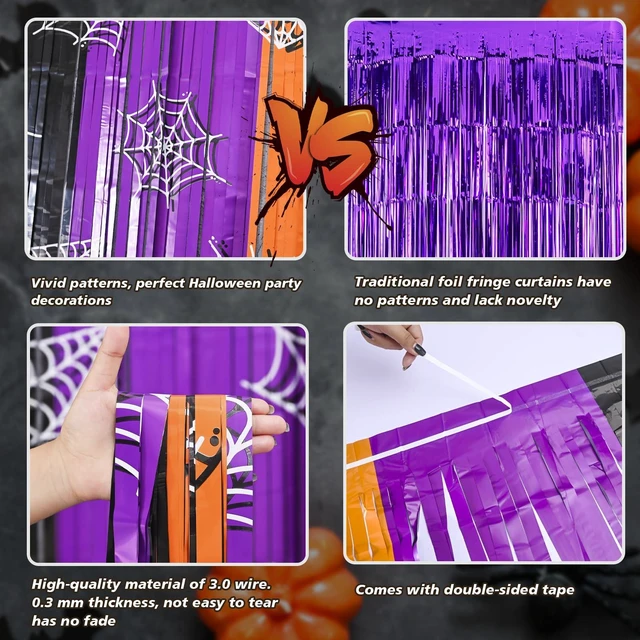 Alt view image 4 of 6 - Mega-L Halloween Party Decorations, 2 Pack Halloween Foil Fringe Curtains