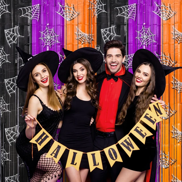 Alt view image 5 of 6 - Mega-L Halloween Party Decorations, 2 Pack Halloween Foil Fringe Curtains