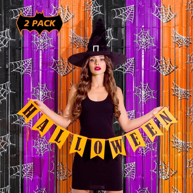 Alt view image 6 of 6 - Mega-L Halloween Party Decorations, 2 Pack Halloween Foil Fringe Curtains