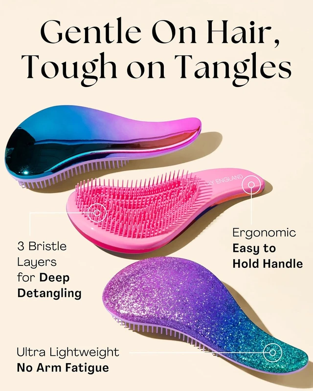 Alt view image 3 of 6 - Lily England Detangling Comb & Brush Set for Girls, Tail & Wide Tooth Comb