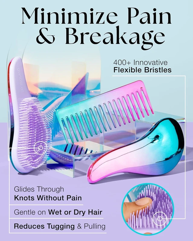 Alt view image 5 of 6 - Lily England Detangling Comb & Brush Set for Girls, Tail & Wide Tooth Comb