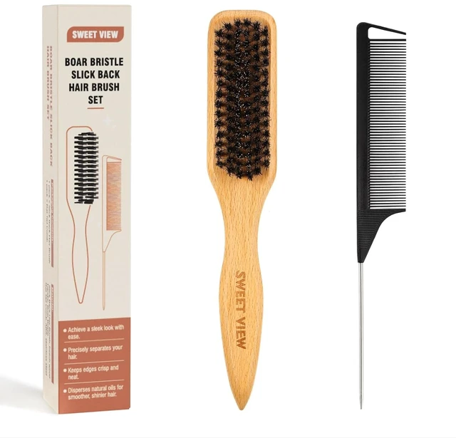 Main image of SWEET VIEW Boar Bristle Slick Back Hair Brush