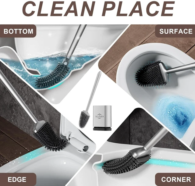 Alt view image 6 of 6 - Silicone Toilet Brush, Ventilation Slots Base Holder 1 Pack Silver