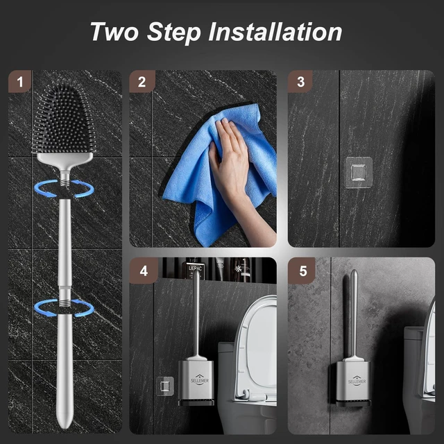 Alt view image 3 of 6 - Silicone Toilet Brush, Ventilation Slots Base Holder 1 Pack Silver