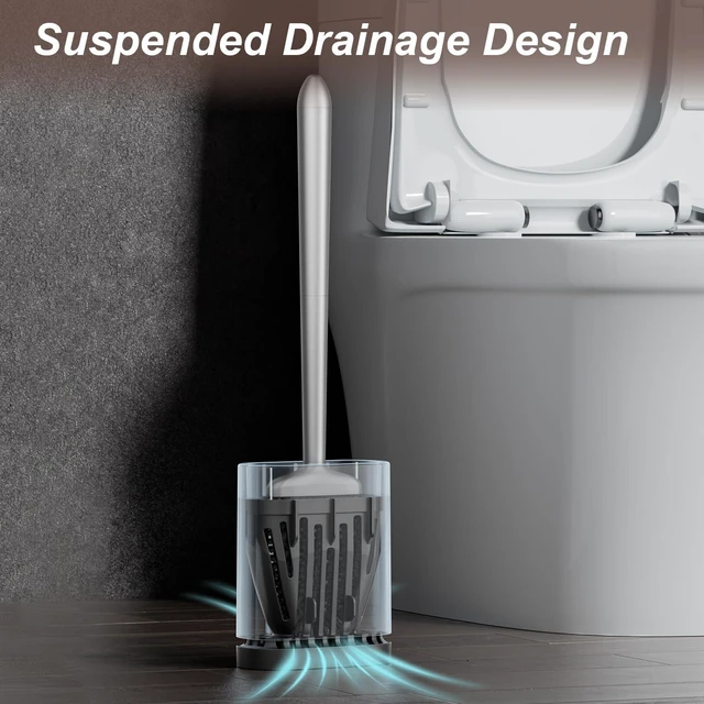 Alt view image 5 of 6 - Silicone Toilet Brush, Ventilation Slots Base Holder 1 Pack Silver