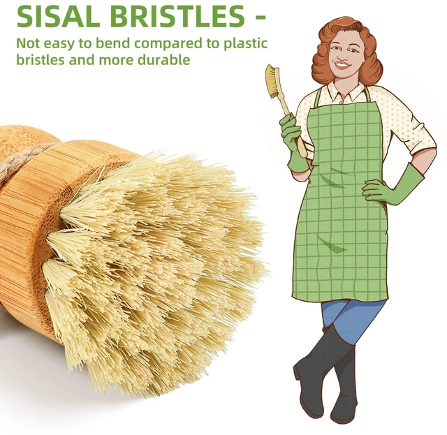 Alt view image 6 of 6 - Bamboo Dish Scrub Brush,Vegetable Brush,1 Pack with Ceramic Holder