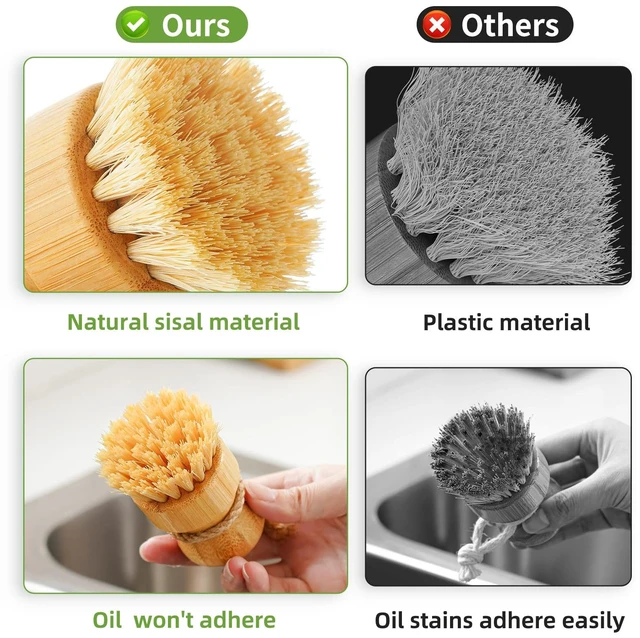 Alt view image 4 of 6 - Bamboo Dish Scrub Brush,Vegetable Brush,1 Pack with Ceramic Holder