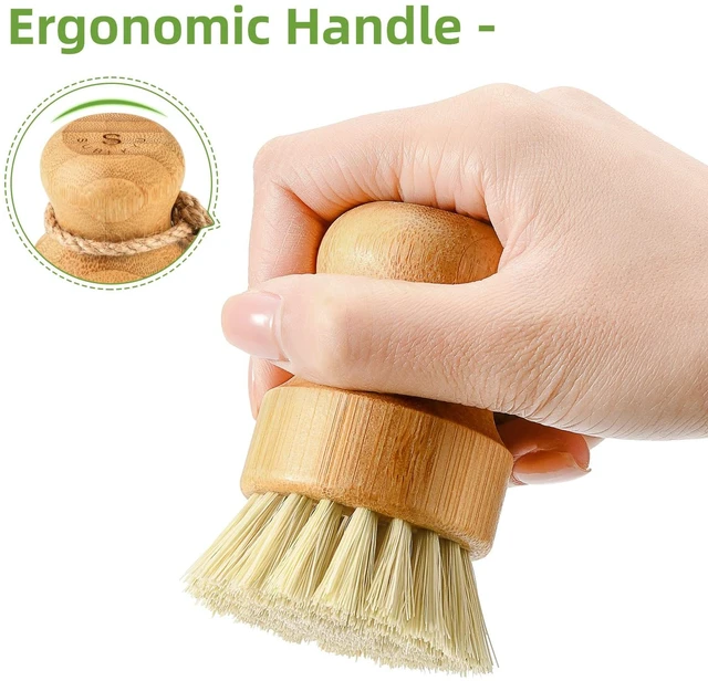 Alt view image 2 of 6 - Bamboo Dish Scrub Brush,Vegetable Brush,1 Pack with Ceramic Holder