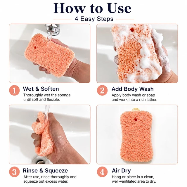 Alt view image 4 of 4 - Textured Exfoliating Bath Sponge 3 Pack, Foam Body Sponge for Shower, Rich Lather, Easy-Rinse, Durable Shower Scrubber for Women and Men, 5.5 x 3.5 x 1.2 in