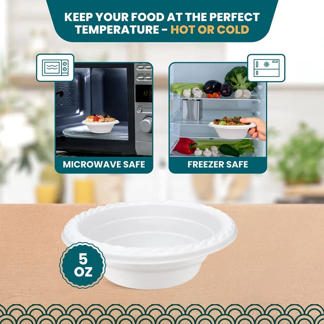 Alt view image 4 of 6 - R-kay Plastic Bowls - 100 Count Microwavable Disposable Bowls - Strong Heavy Duty And Sturdy White Plastic Bowls Disposable (5 OZ, 100)