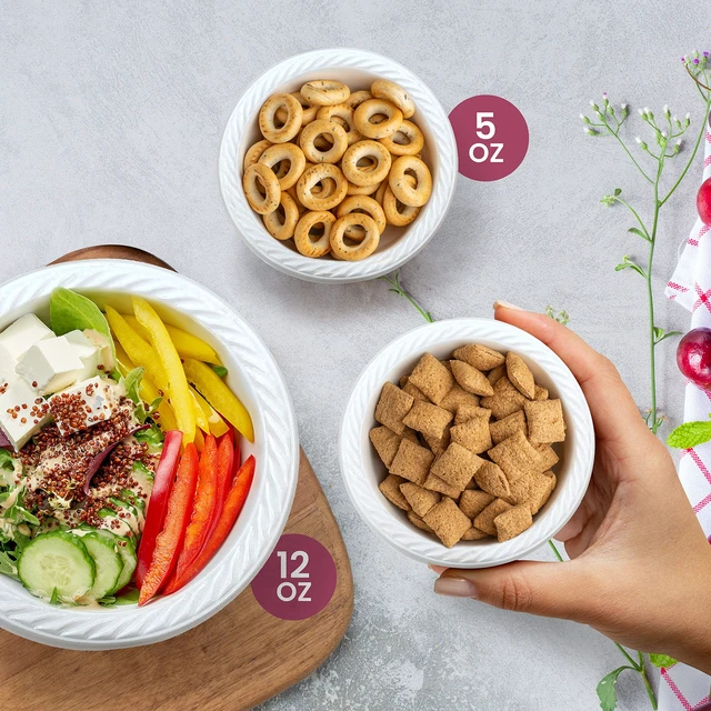 Alt view image 6 of 6 - R-kay Plastic Bowls - 100 Count Microwavable Disposable Bowls - Strong Heavy Duty And Sturdy White Plastic Bowls Disposable (5 OZ, 100)