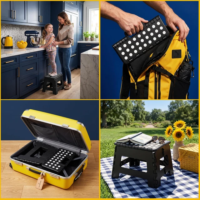 Alt view image 3 of 6 - Utopia Home Folding Step Stool 9 Inch, Anti-Slip, Black, 1-Pack