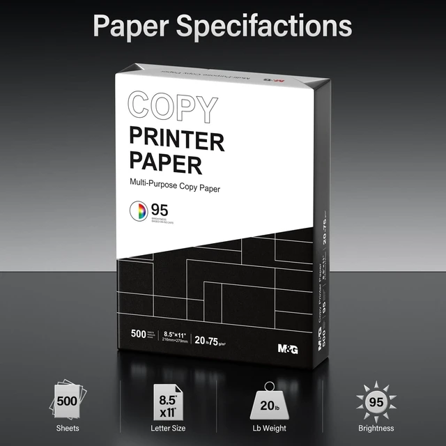 Alt view image 3 of 7 - M&G Multipurpose Copy Printer Paper, 8.5 x 11, 20lb, 1 Ream (500 Sheets), 95 Bright, White