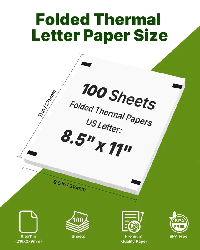 Alt view image 5 of 6 - Thermal Printer Paper 8.5 x 11 Inch for Printers,100 Sheets,US Letter Size