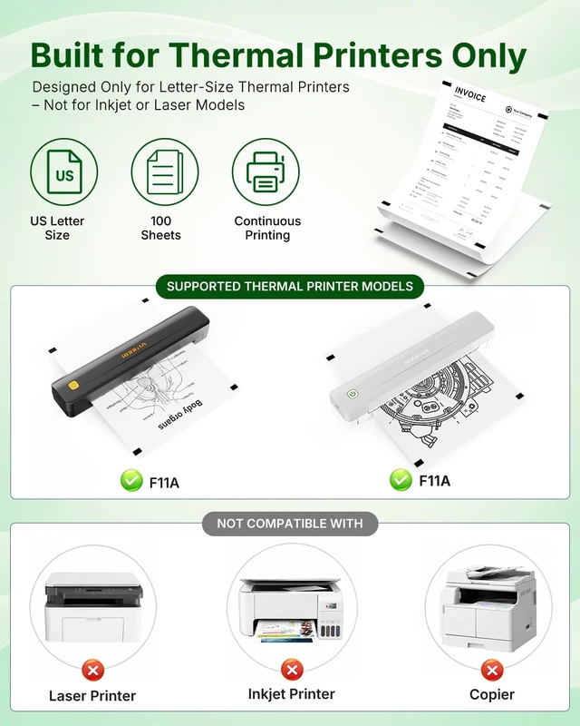Alt view image 2 of 6 - Thermal Printer Paper 8.5 x 11 Inch for Printers,100 Sheets,US Letter Size