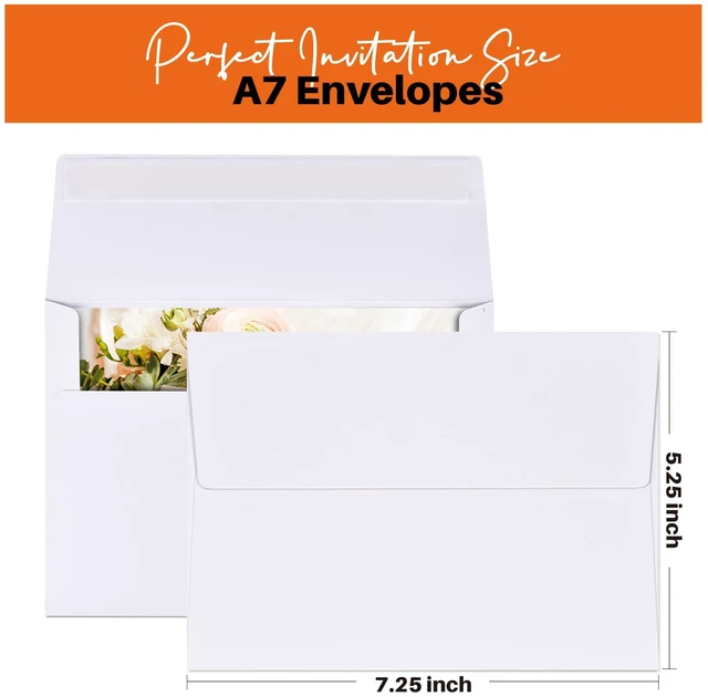 Alt view image 4 of 7 - AZAZA 5x7 Envelopes for Invitations, 50-Pack White A7 Envelopes, Self-Seal