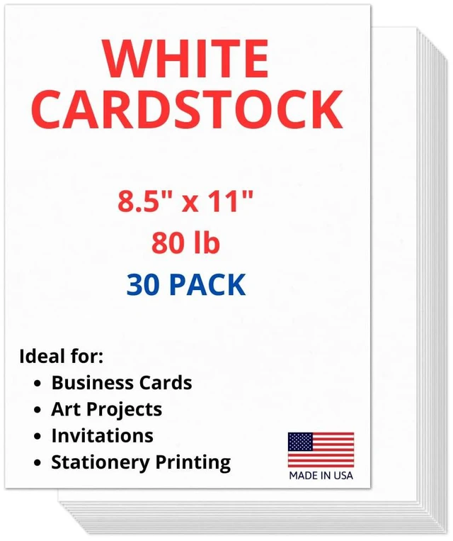Main image of 30 Sheets of Heavyweight White Cardstock Ideal for Business Cards, Art Projects, Invitations, and Stationery Printing | 80 lb Weight | 8.5 x 11 inches | Thick Cover Stock (216 gsm) |