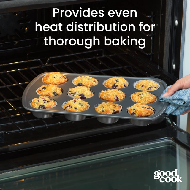 Alt view image 6 of 6 - GoodCook Everyday Nonstick Steel Muffin Pan, 12 cup, Gray