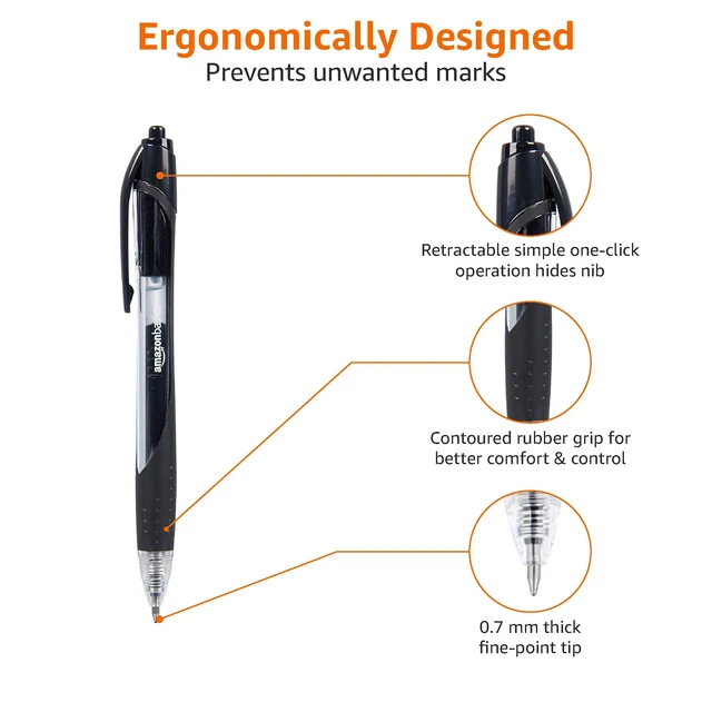 Alt view image 2 of 5 - Amazon Basics Retractable Gel Ink Pens for Note-Taking and Office Writing, Fine Point 0.7mm, Smooth Writing, Black, 12-Pack