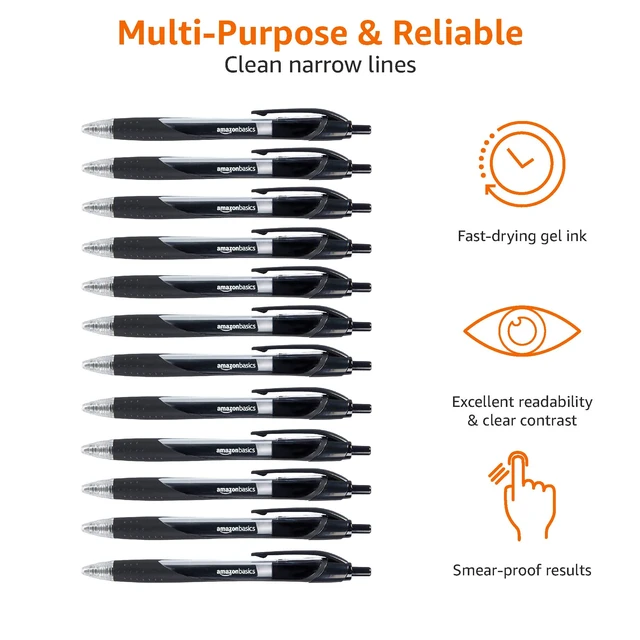 Alt view image 3 of 5 - Amazon Basics Retractable Gel Ink Pens for Note-Taking and Office Writing, Fine Point 0.7mm, Smooth Writing, Black, 12-Pack