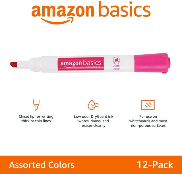 Alt view image 6 of 6 - Amazon Basics Dry Erase Whiteboard Markers, Chisel Tip, Low-Odor, Assorted Colors, 12-Pack, Erase Easily