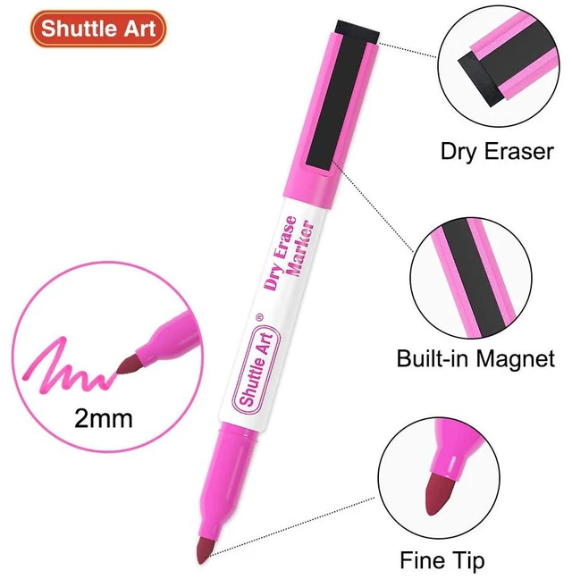 Alt view image 2 of 6 - Shuttle Art Dry Erase Markers, 15 Colors Magnetic Whiteboard Markers with Erase,Fine Point Perfect For Writing on Whiteboards, Dry-Erase Boards,Mirrors for School Office Home