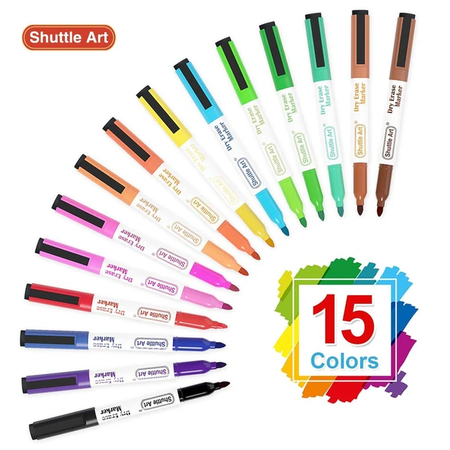 Alt view image 6 of 6 - Shuttle Art Dry Erase Markers, 15 Colors Magnetic Whiteboard Markers with Erase,Fine Point Perfect For Writing on Whiteboards, Dry-Erase Boards,Mirrors for School Office Home