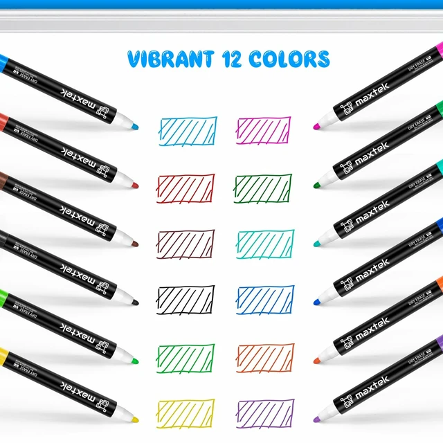 Alt view image 5 of 6 - maxtek Magnetic Whiteboard Markers - 12 Count Colorful Fine Tip Dry Erase Markers with Eraser for Kids, Low Odor Thin Markers for Calendar Boards