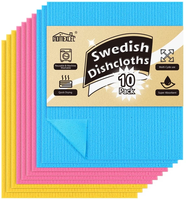 Main image of HOMEXCEL 10PK Swedish Dishcloths for Kitchen, Absorbent Dish Cloths, 7x6in
