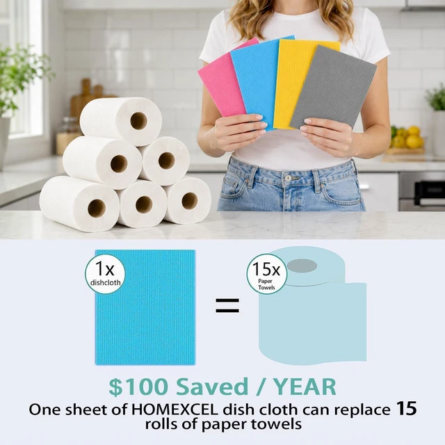 Alt view image 2 of 6 - HOMEXCEL 10PK Swedish Dishcloths for Kitchen, Absorbent Dish Cloths, 7x6in