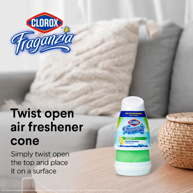 Alt view image 7 of 7 - Clorox Fraganzia - Bathroom Air Freshener, Gel Cone, Island Orchid, 6 oz