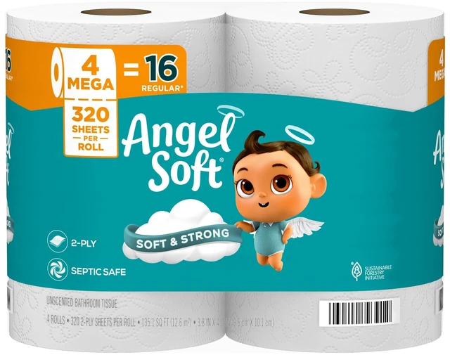 Main image of Angel Soft Toilet Paper, 4 Mega Rolls = 16 Regular Rolls, 2-Ply