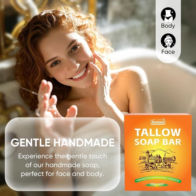 Alt view image 4 of 7 - Beef Tallow Soap Bar - Natural and Organic Grass Fed Tallow Soap Unscented