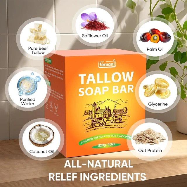 Alt view image 2 of 7 - Beef Tallow Soap Bar - Natural and Organic Grass Fed Tallow Soap Unscented