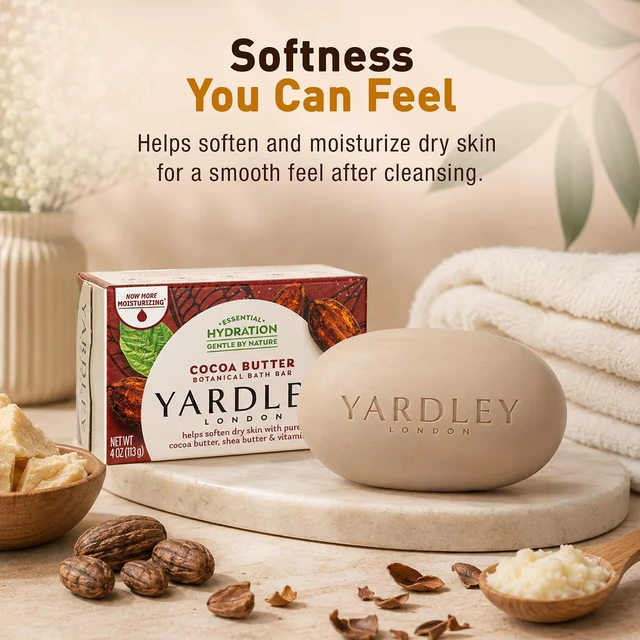Alt view image 2 of 6 - Yardley London Nourishing Bath Soap Bar Cocoa Butter, Helps Soften Dry Skin with Pure Cocoa Butter, Shea Butter & Vitamin E, 4.0 oz Bath Bar, 1 Soap Bar