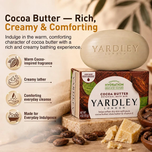 Alt view image 6 of 6 - Yardley London Nourishing Bath Soap Bar Cocoa Butter, Helps Soften Dry Skin with Pure Cocoa Butter, Shea Butter & Vitamin E, 4.0 oz Bath Bar, 1 Soap Bar
