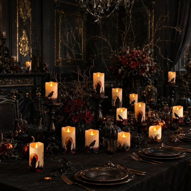 Alt view image 3 of 6 - Artmarry Halloween Flameless Candles Set of 3 Included 10-Key Remote